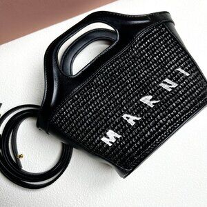 MARNI Black straw shoulder bag 15*13cm
